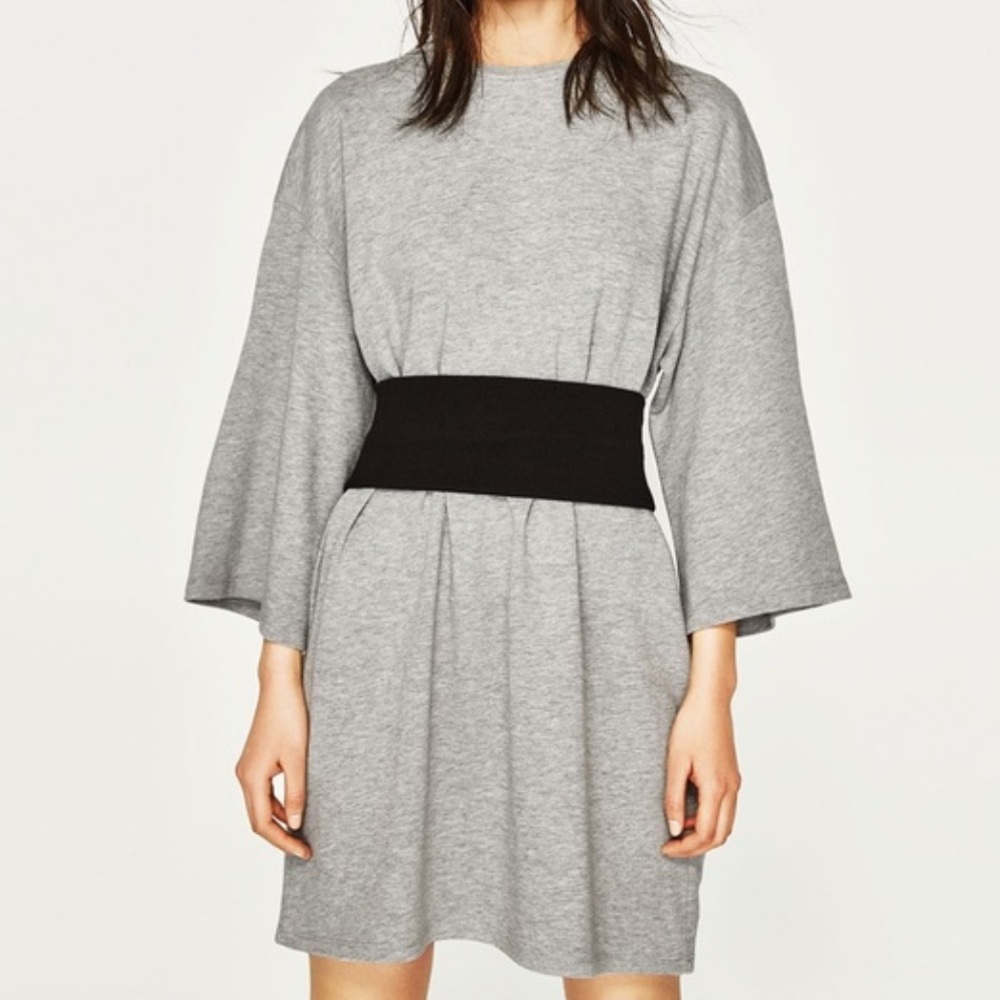 Zara Gray & Black Kimono Sweatshirt Dress
